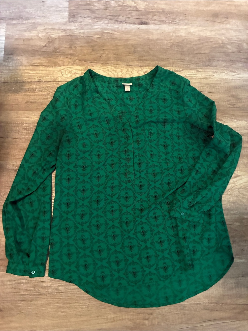 Merona Emerald Green Printed Long-Sleeve Blouse